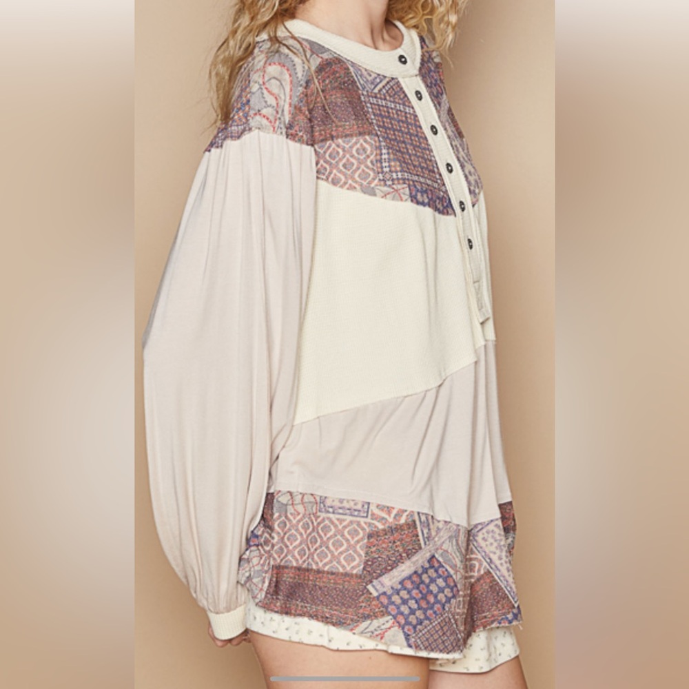 Pol GKT411 Oatmeal Round Neck Balloon Sleeve Top. 🌸🌸 Various Sizes. NWT. - Picture 3 of 3